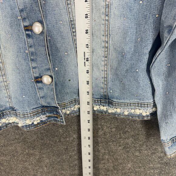 DG2 Jacket Women L Large Blue Denim Light Wash Button Up Collared Long Sleeve - Picture 5 of 9